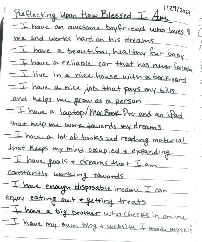 Anastasia Valentine's list entitled Reflecting Upon How Blessed I Am written January 29th 2023